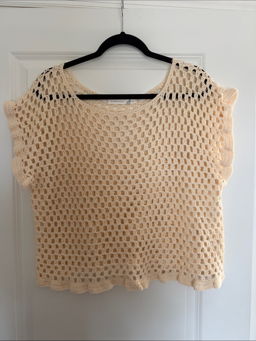 Altar’d State Cream Crochet Short Sleeve Top